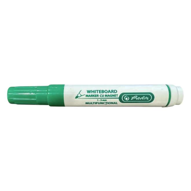 Marker tabla Herlitz Multifunctional, varf 1-3 mm, cu burete si magnet, verde