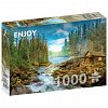 Puzzle Enjoy - A Log Cabin by the Rapids, 1000 de piese