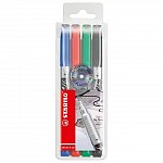 Marker permanent Stabilo Write-4-all F, 0.7 mm, set 4 bucati, 4 culori, etui plastic