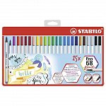 Markere varf pensula Stabilo Pen 68 Brush, set 25 culori, cutie metalica