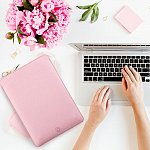 Husa laptop, MacBook, 13 inch, din piele PU, roz