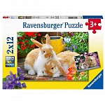 Puzzle Ravensburger - Porcusor de Guinea si iepuras, 2x12 piese