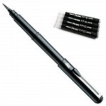 Pensula cu cerneala Pentel Pocket Brush, 4 rezerve FP10, negru