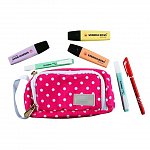 Penar Geeksta Design, 20 x 10 cm, 2 fermoare, roz cu buline albe