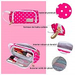 Penar Geeksta Design, 20 x 10 cm, 2 fermoare, roz cu buline albe