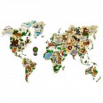 Puzzle 3D din lemn, Harta lumii cu animale L, 29 piese, WM522 Wooden.City