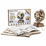 Puzzle mecanic din lemn, Wooden.City, Globul pamantesc, 231 piese
