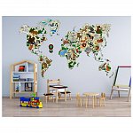 Puzzle 3D din lemn, Harta lumii cu animale XXL, 73 piese, WM510 Wooden.City