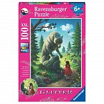 Puzzle Ravensburger - Scufita rosie si lupul, cu glitter, 100 piese, plus 6Y
