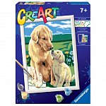 Set pictura pe numere Ravensburger CreArt, Catel cu pui, 7 plus