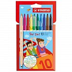 Carioci si linere Stabilo Trio 2in1, set 10 culori, cu 2 varfuri, etui carton