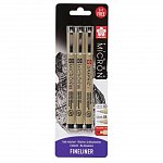 Liner Sakura Pigma Micron, 3buc-set, black plus red, 03, 05, 1