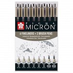 Liner Sakura Pigma Micron, 8buc-set, lt.coolgrey plus coolgrey, 01, 05, 10, brush