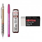 Set Rotring, 4 piese (creion mecanic Tikki, mine 0.5 mm, radiera, pix), diverse culori