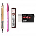 Set Rotring, 4 piese (creion mecanic Tikki, mine 0.5 mm, radiera, pix), diverse culori