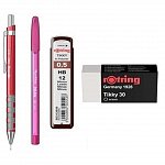 Set Rotring, 4 piese (creion mecanic Tikki, mine 0.5 mm, radiera, pix), diverse culori