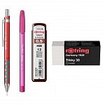 Set Rotring, 4 piese (creion mecanic Tikki, mine 0.5 mm, radiera, pix), diverse culori