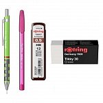 Set Rotring, 4 piese (creion mecanic Tikki, mine 0.5 mm, radiera, pix), diverse culori