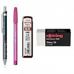 Set Rotring, 4 piese (creion mecanic Tikki, mine 0.5 mm, radiera, pix), diverse culori