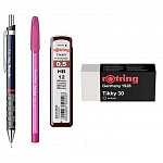 Set Rotring, 4 piese (creion mecanic Tikki, mine 0.5 mm, radiera, pix), diverse culori