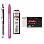 Set Rotring, 4 piese (creion mecanic Tikki, mine 0.5 mm, radiera, pix), diverse culori