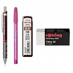 Set Rotring, 4 piese (creion mecanic Tikki, mine 0.5 mm, radiera, pix), diverse culori