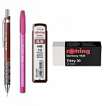 Set Rotring, 4 piese (creion mecanic Tikki, mine 0.5 mm, radiera, pix), diverse culori