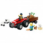 LEGO City - Tractor de ferma rosu cu remorca si oi 60461