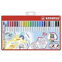 Marker Stabilo Pen 68,tip pensula,25buc/cutie metalica