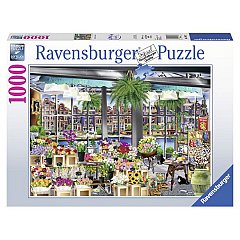 Puzzle Ravensburger - Piata de flori in Amsterdam, 1000 piese