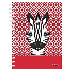 Caiet cu spira dubla A5, 100 file, 70 g/mp, matematica, coperta tare, Herlitz Cute Animals Zebra