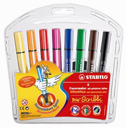 Markere pentru copii Stabilo Trio Scribbi, set 8 culori