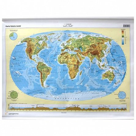 Lumea - Harta Fizica Cartographia 1:74 000 000