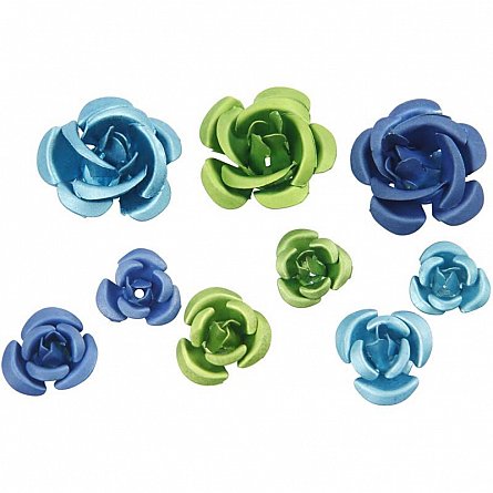 Trandafiri metal,albastru/verde,27 b/s