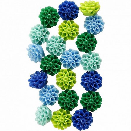 Margele rasina,15mm,flori,blue/verde,20b