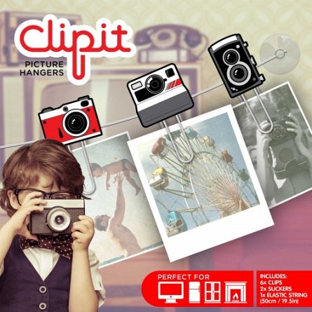 Set Clipit,6 agrafe+elastic,aparat foto