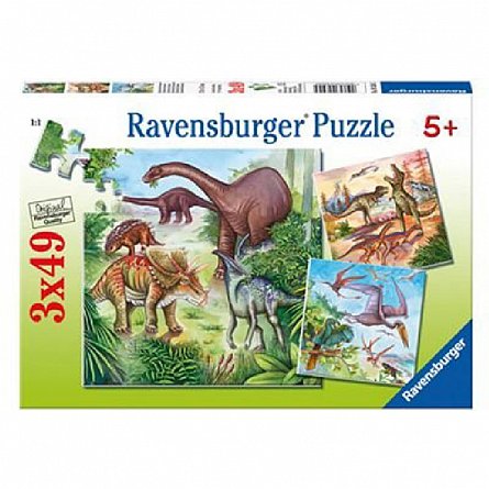 Puzzle dinozauri, 3x49 pcs