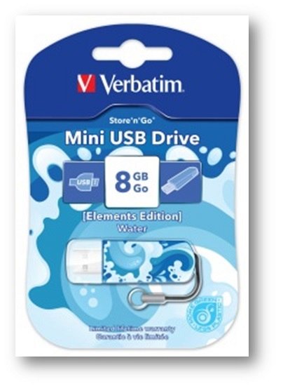 Stick Mem. USB2.0 Verbatim Elements Ed. - Water, 8GB