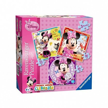 Puzzle Ravensburger - Minnie Mouse, 3 buc in cutie, 25/36/49 piese