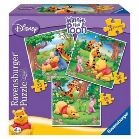 Puzzle winnie the pooh, 3 buc in cutie, 25/36/49 piese