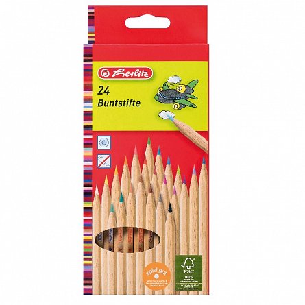 Creioane colorate Herlitz Natur, set 24 culori, hexagonale