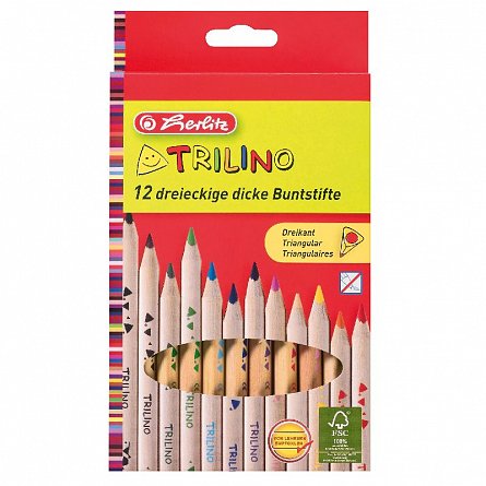 Creioane colorate Herlitz Trilino Jumbo, set 12 culori, triunghiulare