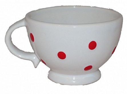 Cana pentru ceai alba cu buline rosi,9 x 10 cm