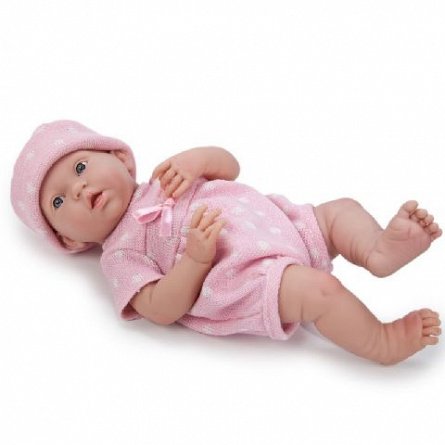 Papusa bebe,fata,costum tricotat,roz,38cm,JC Toys