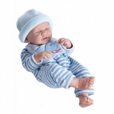 Papusa bebe,baiat,costum dungi,bleu,43cm,JC Toys