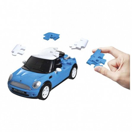 Puzzle 3D, masina Mini Copper, albastru, plastic