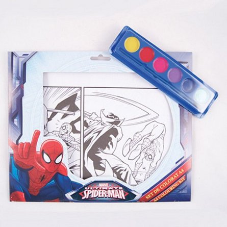 Set coloriaj,acuarele si pensula,Spiderman