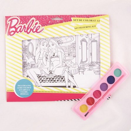 Set coloriaj,acuarele si pensula,Barbie