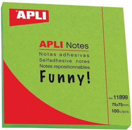Notite adezive Apli, 75 x 75 mm, 100 file, verde, funny