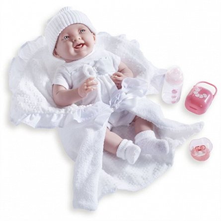 Papusa bebe,cu trusou alb,suzeta si biberon,39cm,JC Toys